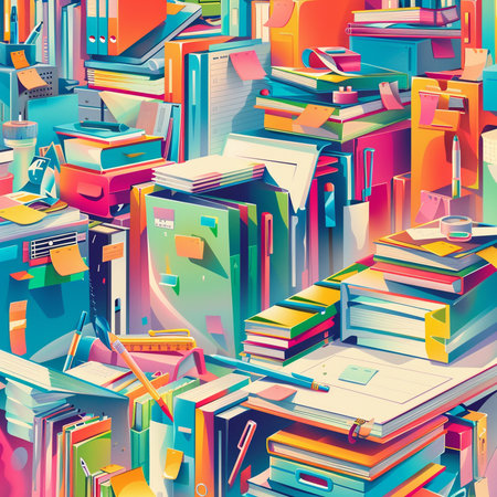 Seamless pattern with colorful books and folders. Vector illustration.の素材