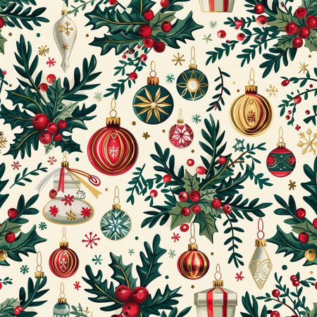 Seamless pattern with Christmas ornaments. Vector illustration.の素材