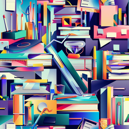 Seamless pattern with books. Vector illustration in retro style.の素材