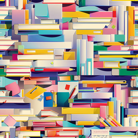 Seamless pattern with multicolored books. Vector illustration.の素材