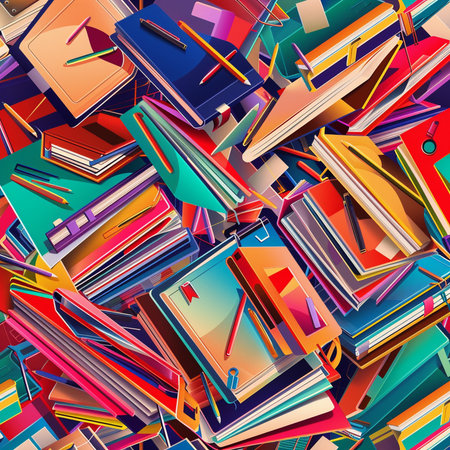 Seamless pattern with books and pencils. Vector illustration.の素材