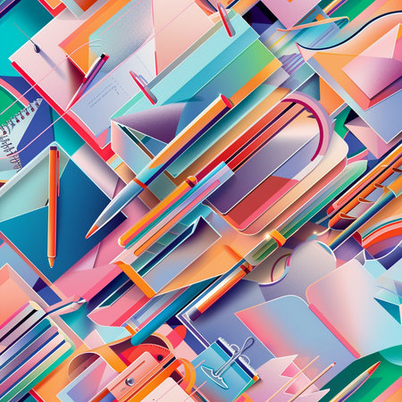 Colorful abstract background with stationery elements. Eps 10 vector file.の素材