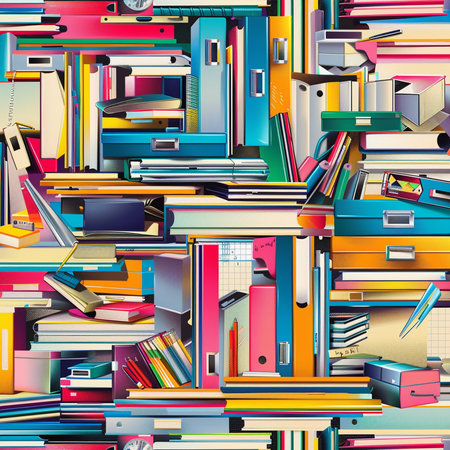 Seamless pattern with colorful books and folders. Vector illustration.の素材