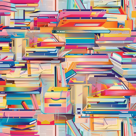 Seamless pattern with books. Vector illustration in retro style.の素材