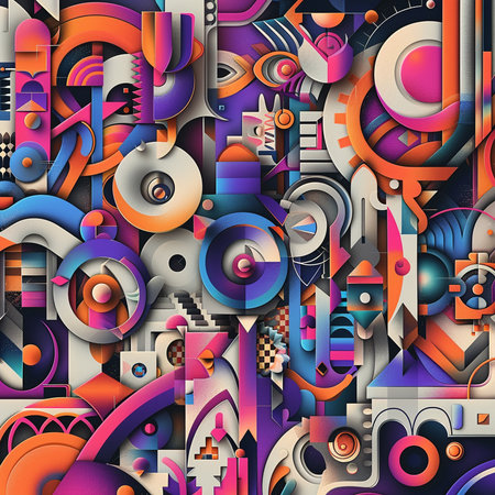 Colorful abstract seamless pattern with geometric shapes and figures. Vector backgroundの素材