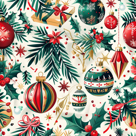 Seamless pattern with Christmas baubles. Vector illustration.の素材