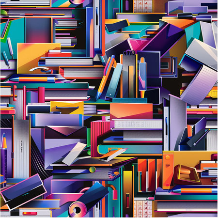 Seamless pattern of colorful books in the style of the 80sの素材