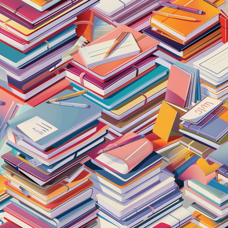 Pile of colorful books. Seamless pattern. Vector illustration.の素材