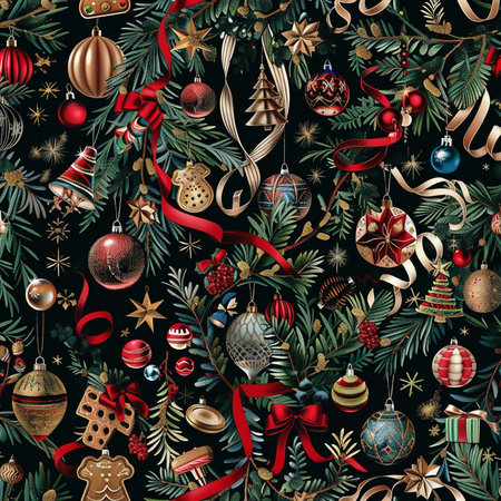 Seamless pattern with Christmas ornaments. Vector illustration.の素材