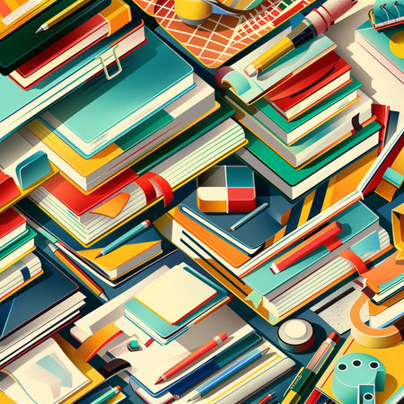 Seamless pattern with books and pencils. Vector illustration.の素材
