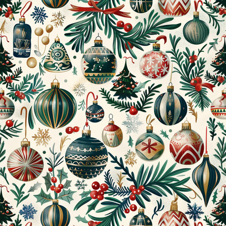 Seamless pattern with Christmas ornaments. Vector illustration.の素材