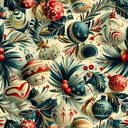 Seamless pattern with Christmas balls in retro style. Vector illustration.の素材