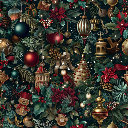 Seamless pattern with Christmas ornaments. Vector illustration.の素材