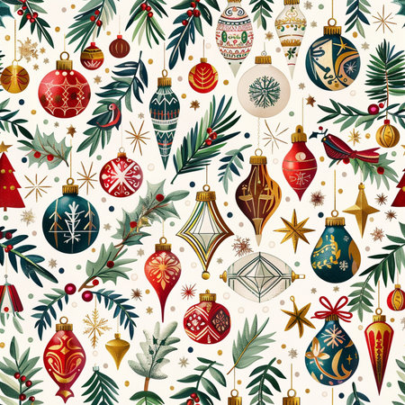 Seamless pattern with Christmas ornaments. Vector illustration.の素材