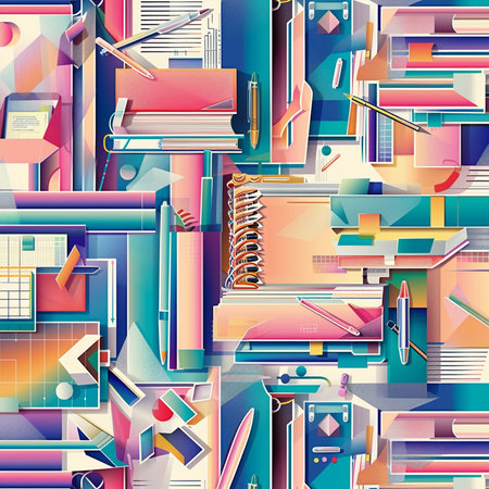 Seamless pattern with books and pencils. Vector illustration.の素材