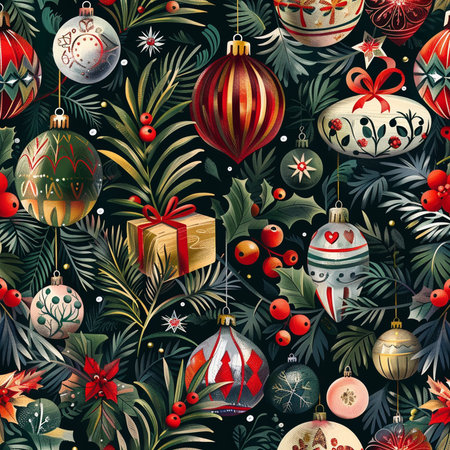 Seamless pattern with Christmas ornaments. Vector illustration.の素材