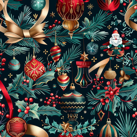 Seamless pattern with christmas ornaments. Vector illustration.の素材