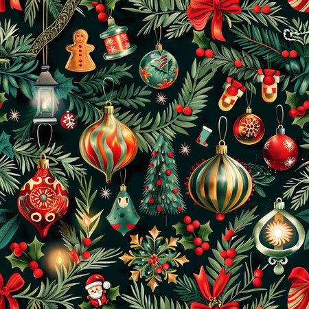 Seamless pattern with christmas ornaments. Vector illustration.の素材