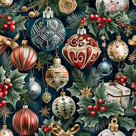 Seamless pattern with Christmas ornaments. Vector illustration.の素材