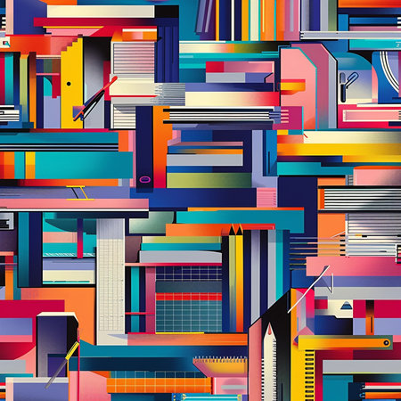 Seamless pattern with colorful abstract geometric shapes. Vector illustration.の素材