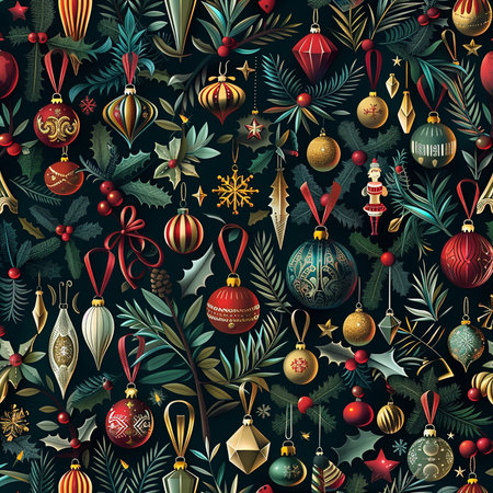 Seamless pattern with Christmas ornaments. Vector illustration.の素材
