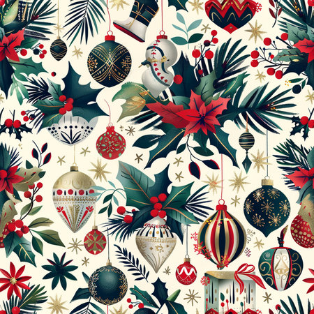 Seamless pattern with Christmas ornaments. Vector illustration.の素材