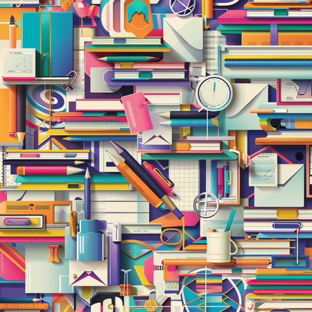 Seamless pattern with school supplies. Vector illustration. Eps 10の素材