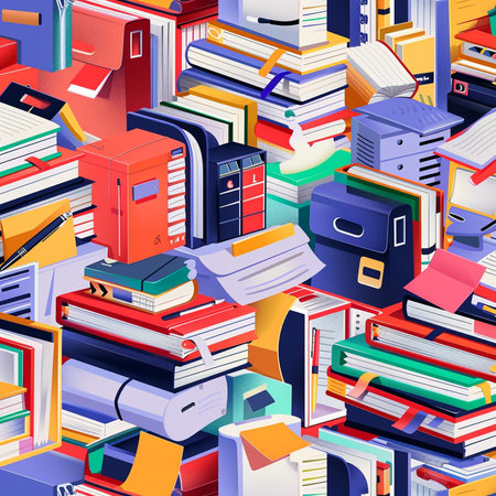 Seamless pattern with colorful books and folders. Vector illustration.の素材
