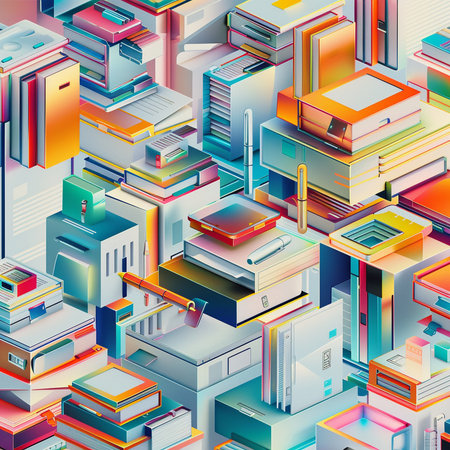 Seamless pattern with books. 3d isometric illustration.の素材