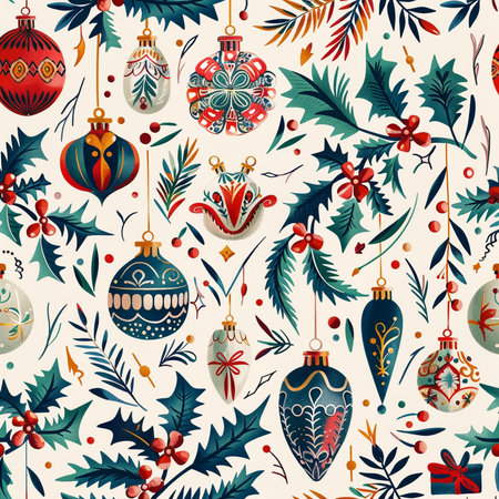 Seamless pattern with Christmas baubles. Vector illustration.の素材