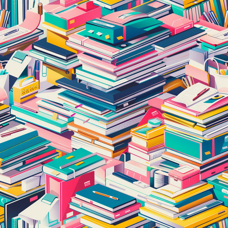 Seamless pattern with books. Vector illustration in retro style.の素材