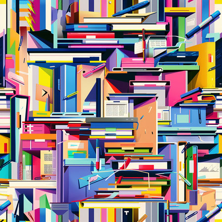 Seamless pattern with colorful bookshelf. Vector illustration.の素材