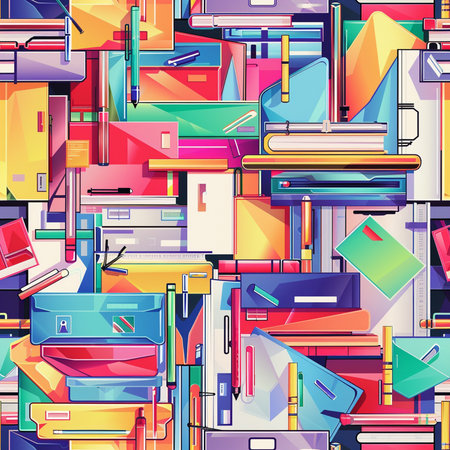 Seamless pattern with colorful books and pencils. Vector illustration.の素材