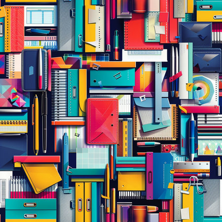 Seamless pattern with school supplies. Vector illustration. Eps 10の素材