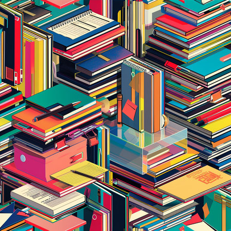 Seamless pattern with books. Vector illustration in retro style.の素材