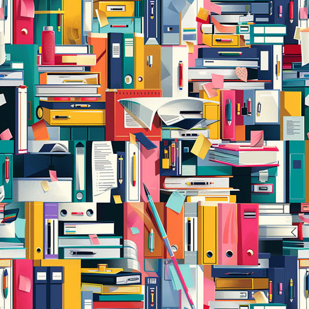 Seamless pattern with colorful books and folders. Vector illustration.の素材