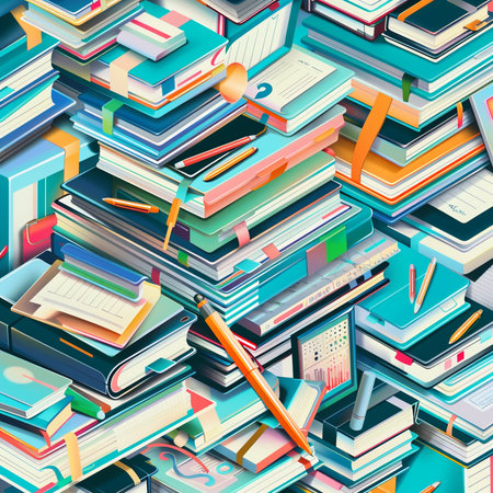 Seamless pattern with books and pencils. Vector illustration.の素材