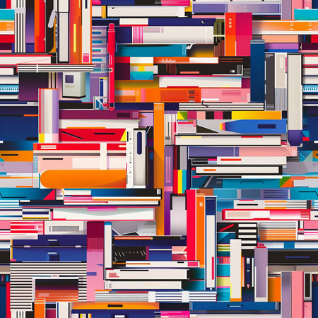 Seamless pattern with multicolored books. Vector illustration.の素材