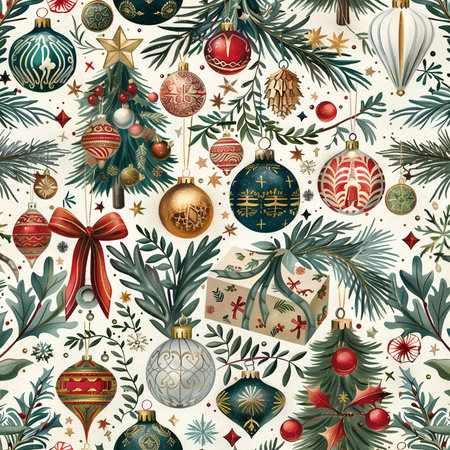 Seamless pattern with Christmas ornaments. Vector illustration.の素材