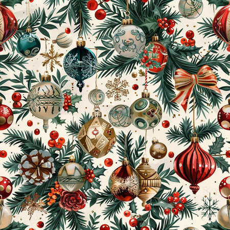 Seamless pattern with Christmas ornaments. Vector illustration.の素材