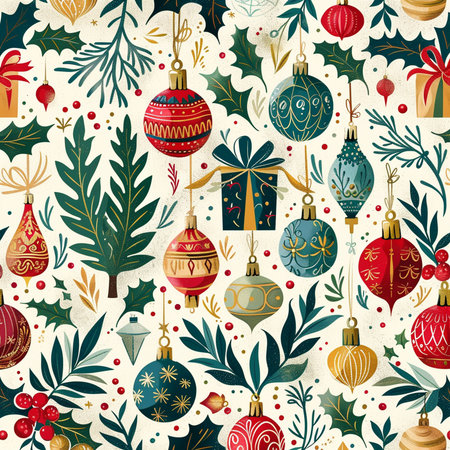 Seamless pattern with Christmas ornaments. Vector illustration.の素材