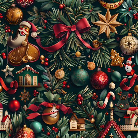 Seamless pattern with Christmas ornaments. Vector illustration.の素材