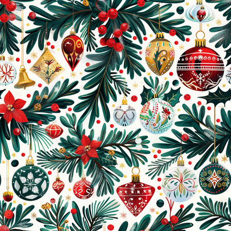 Seamless pattern with Christmas ornaments. Vector illustration.の素材