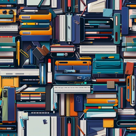 Seamless pattern with books and pencils. Vector illustration.の素材