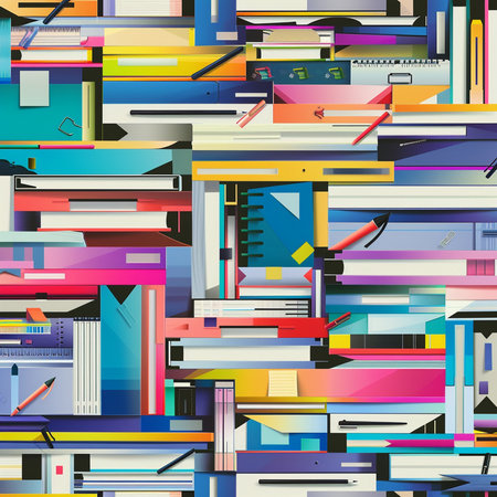 Seamless pattern of multicolored pencils and erasersの素材