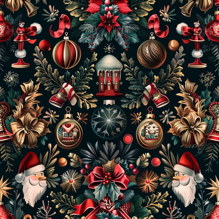 Seamless pattern with Christmas ornaments. Vector illustration.の素材