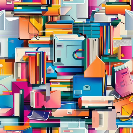 Seamless pattern with colorful abstract geometric shapes. Vector illustration.の素材