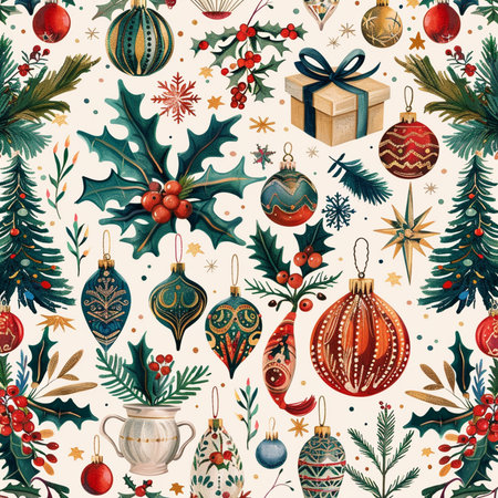 Seamless pattern with christmas ornaments. Vector illustration.の素材