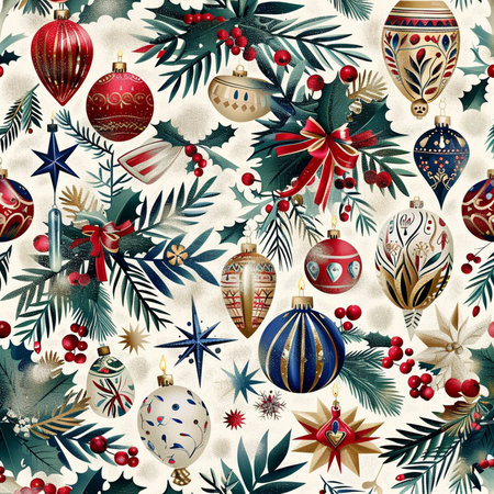 Seamless pattern with Christmas ornaments. Watercolor.の素材