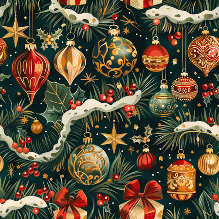 Seamless pattern with Christmas ornaments. Vector illustration.の素材